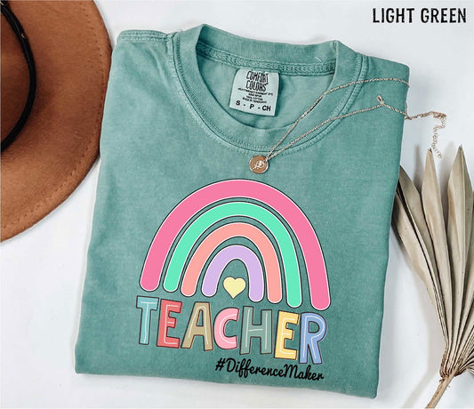 "Teacher Rainbow Comfort Colors T-shirt - Educational Graphic Shirt - ByBoboTee