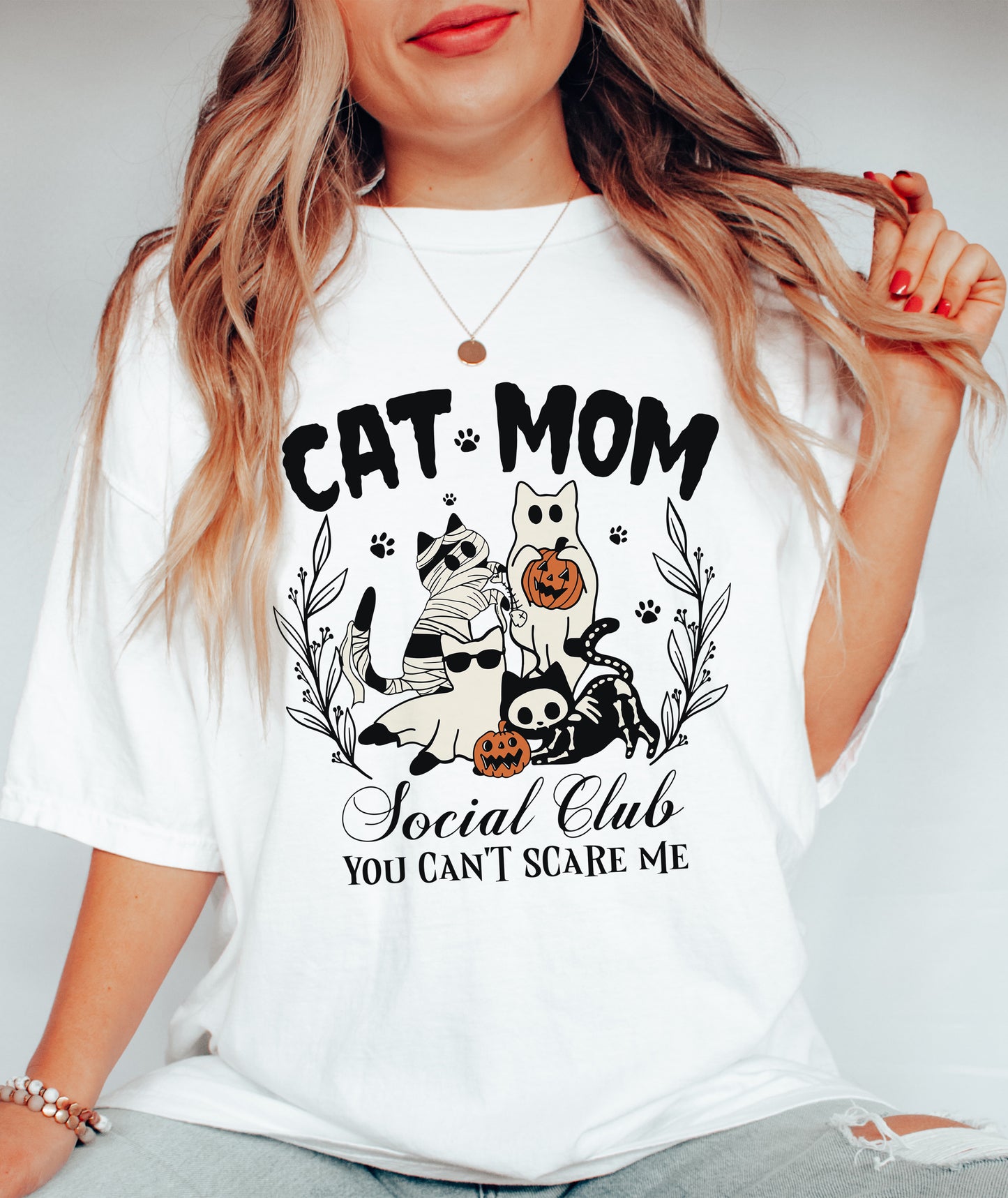 Cat Mom Social Club Halloween Shirt White