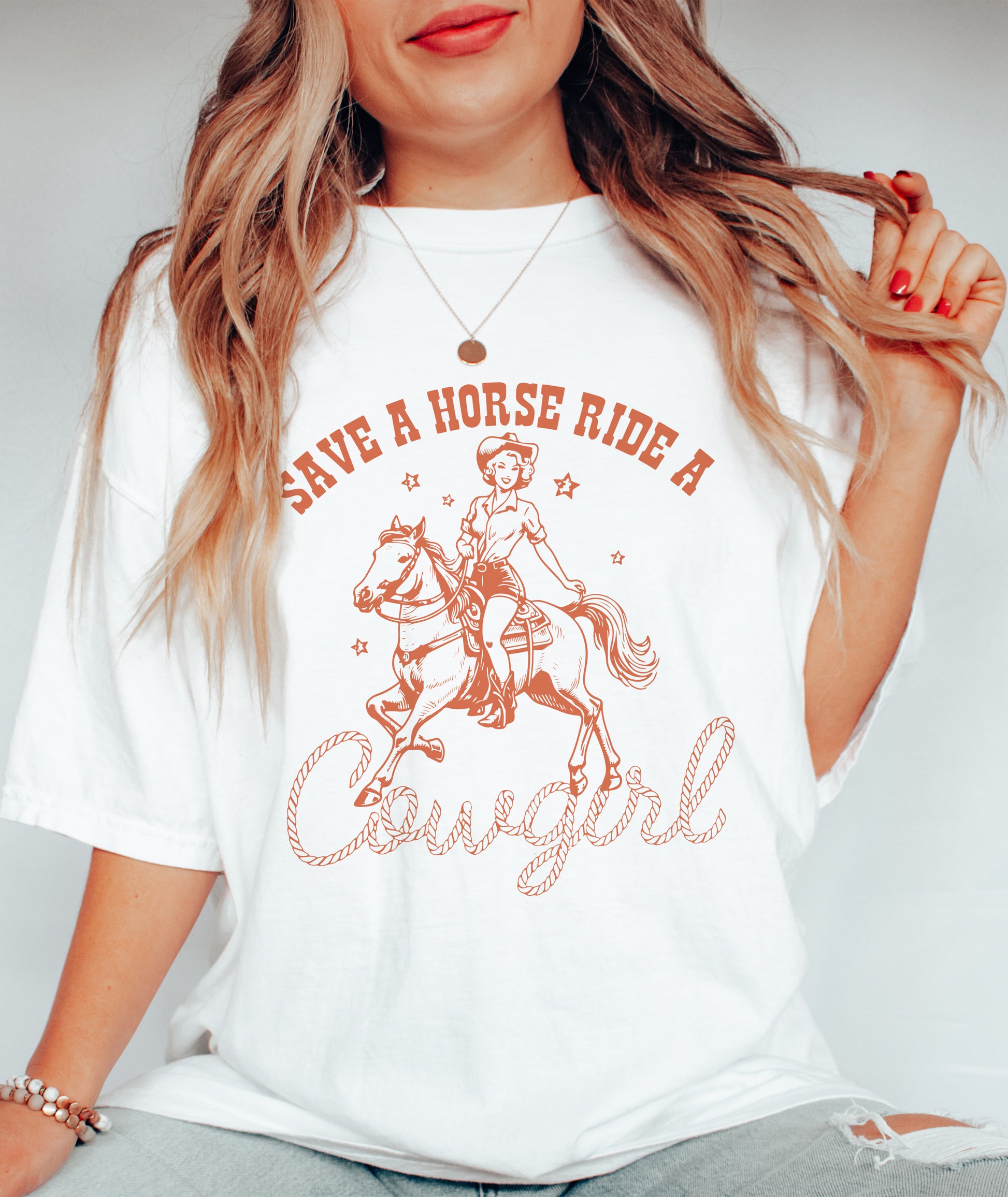 Save A Horse Ride A Cowgirl Western Graphic Tees White