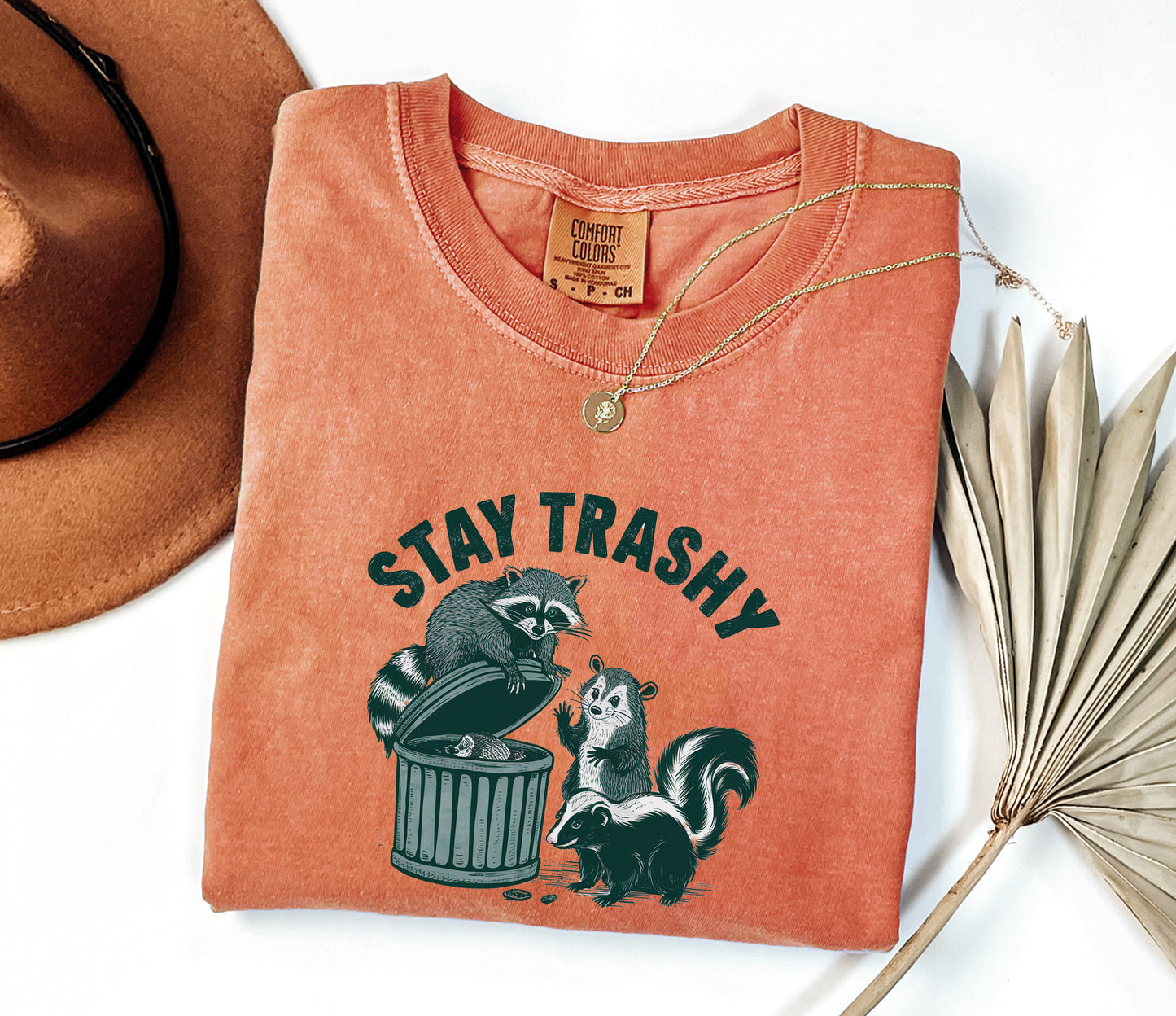 Stay Trashy Comfort Colors Funny Animal Graphic T-Shirt - Raccoon Humor Tee